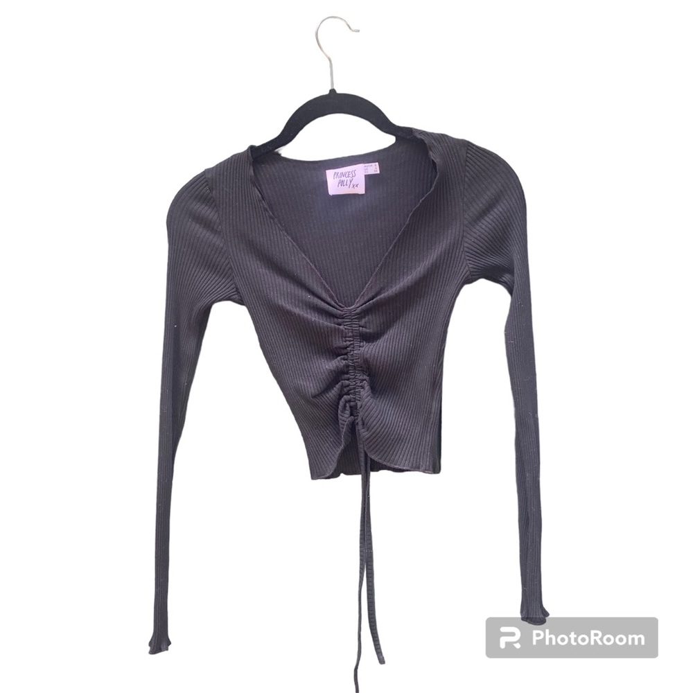 Princess Polly Black Cropped Scrunch Top